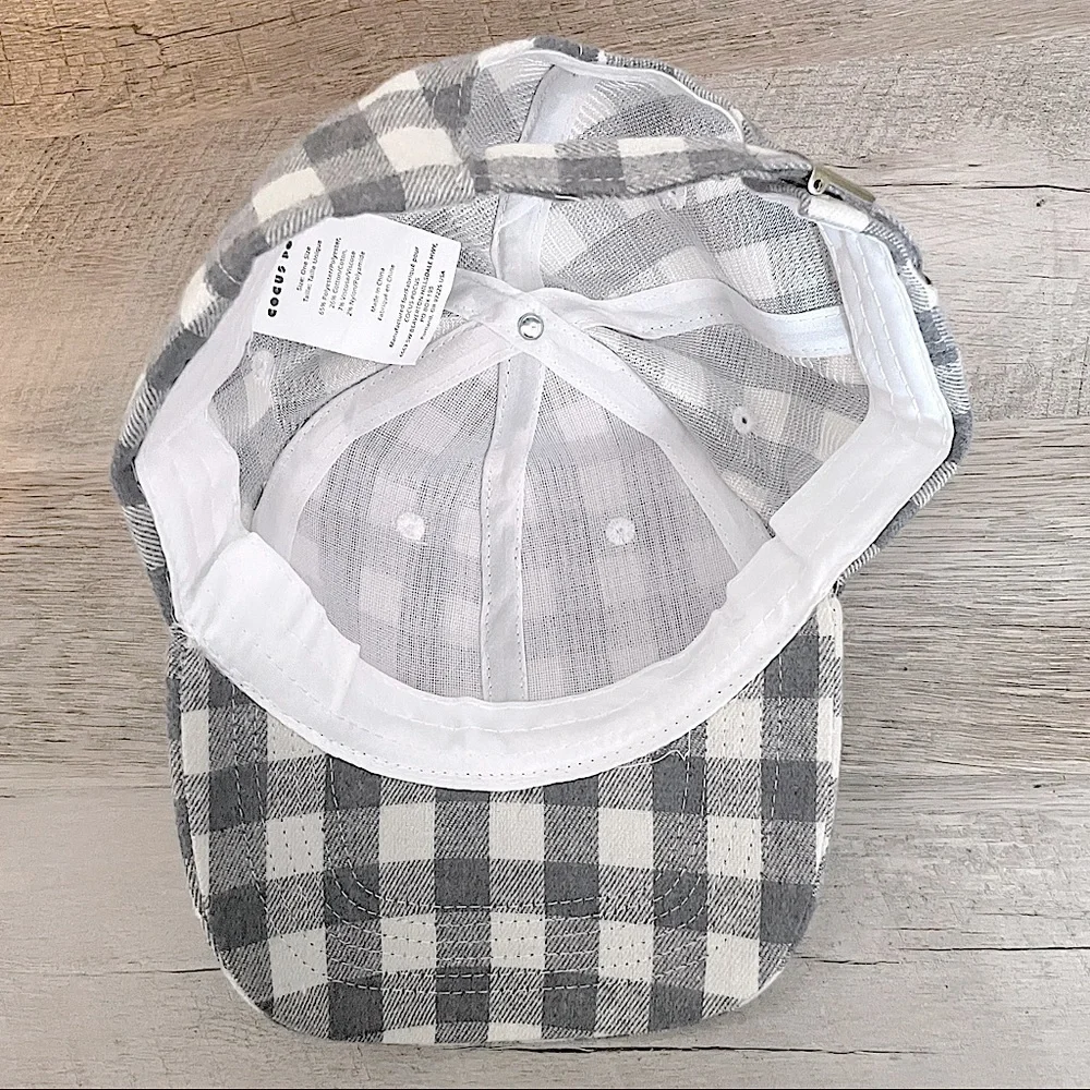 🌺 Cocus Pocus Buffalo Check Classic Gray & White Gingham Baseball Cap